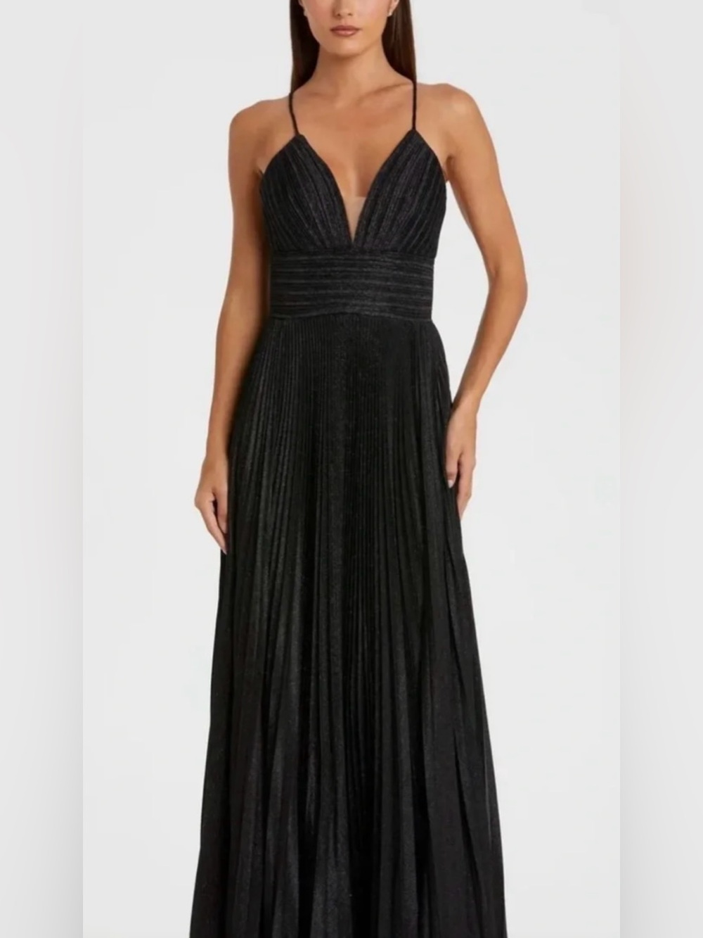 Mac Duggal Black Pleated V-Neck Maxi Gown